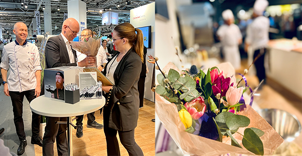 Rational Scandinavias VD Ulf Eklund tog emot blommor och diplom från tidningen Hotell & Restaurangs chefredaktör Annika Rådlund.